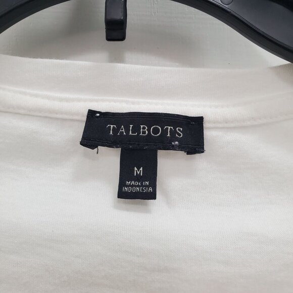 Talbots Women's White Modal Blend Swiss Dot Notched V-Neck Soft Knit Basic Top M - Picture 3 of 5